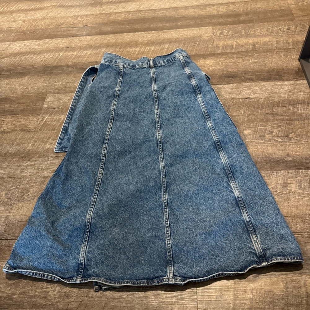 ZARA Blue Denim Cargo Wrap Maxi Skirt with Belt Waist - Picture 6 of 6